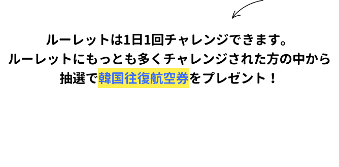 You can spin the roulette once a day, every day! Participants who spin the most roulette will automatically be entered in a raffle to win a round-trip ticket to Korea!