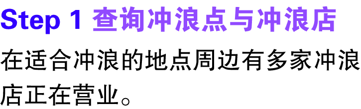 Step 1 查询冲浪点与冲浪店 在适合冲浪的地点周边有多家冲浪店正在营业。
