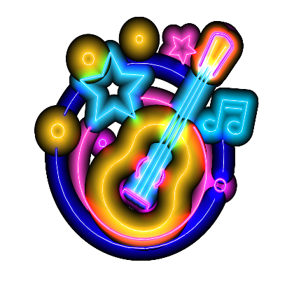 Neon signs for karaoke club and stand up comedy show. Music party night glowing logo with microphones and note. Karaoke bar event vector set. Nightlife signboards with electric guitar and scull